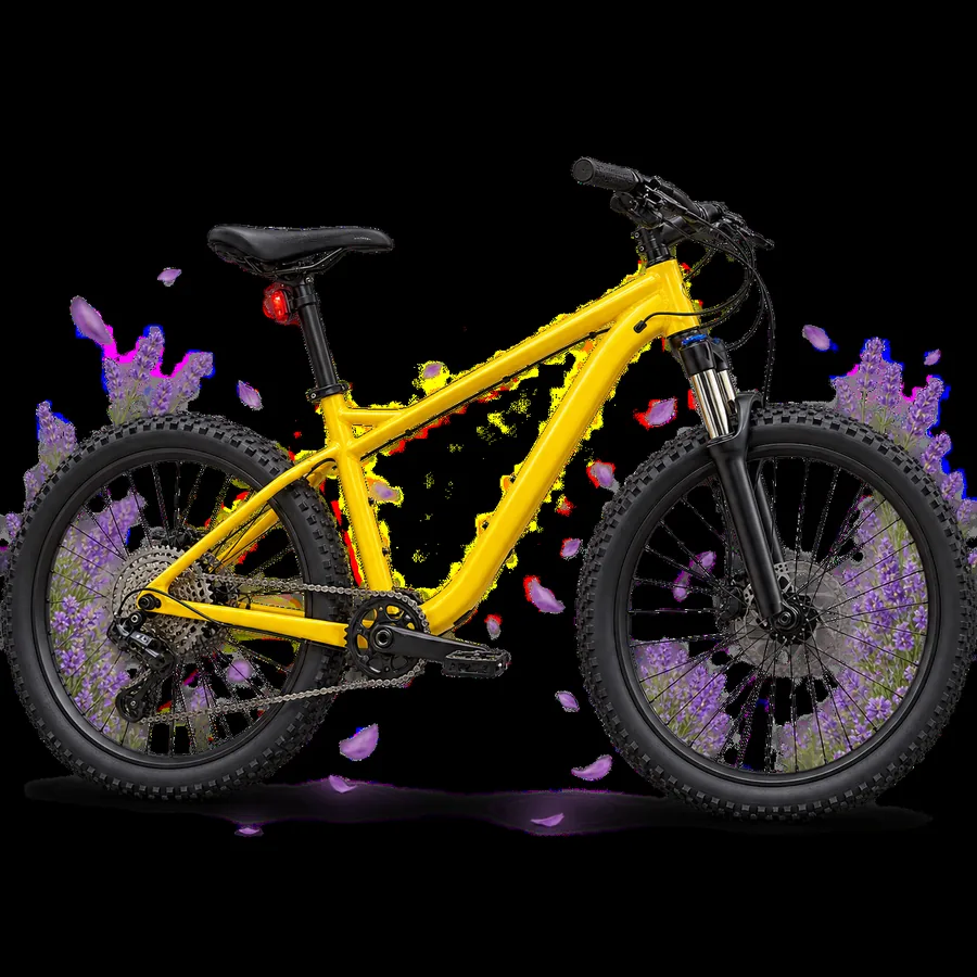 Isolated yellow mountain bicycle on a transparent background